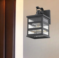 Glass panel Matte Black Outdoor Cage Light - Homeroots