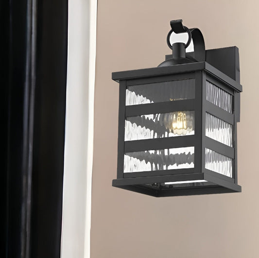 Glass panel Matte Black Outdoor Hanging Light - Homeroots