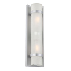 Two Light Brushed Silver and White Glass Wall Sconce