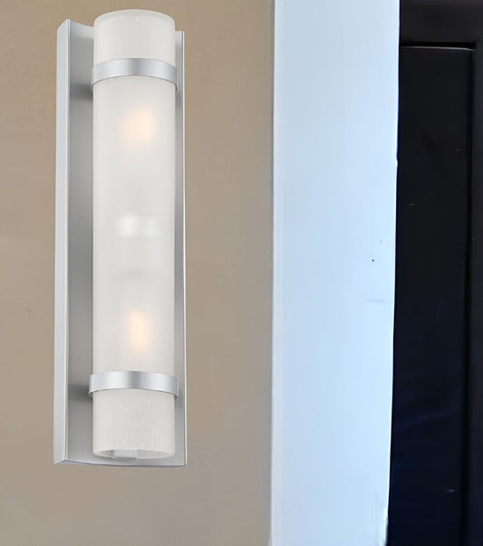 Two Light Brushed Silver and White Glass Wall Sconce - Homeroots