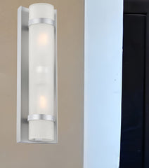 Two Light Brushed Silver and White Glass Wall Sconce - Homeroots