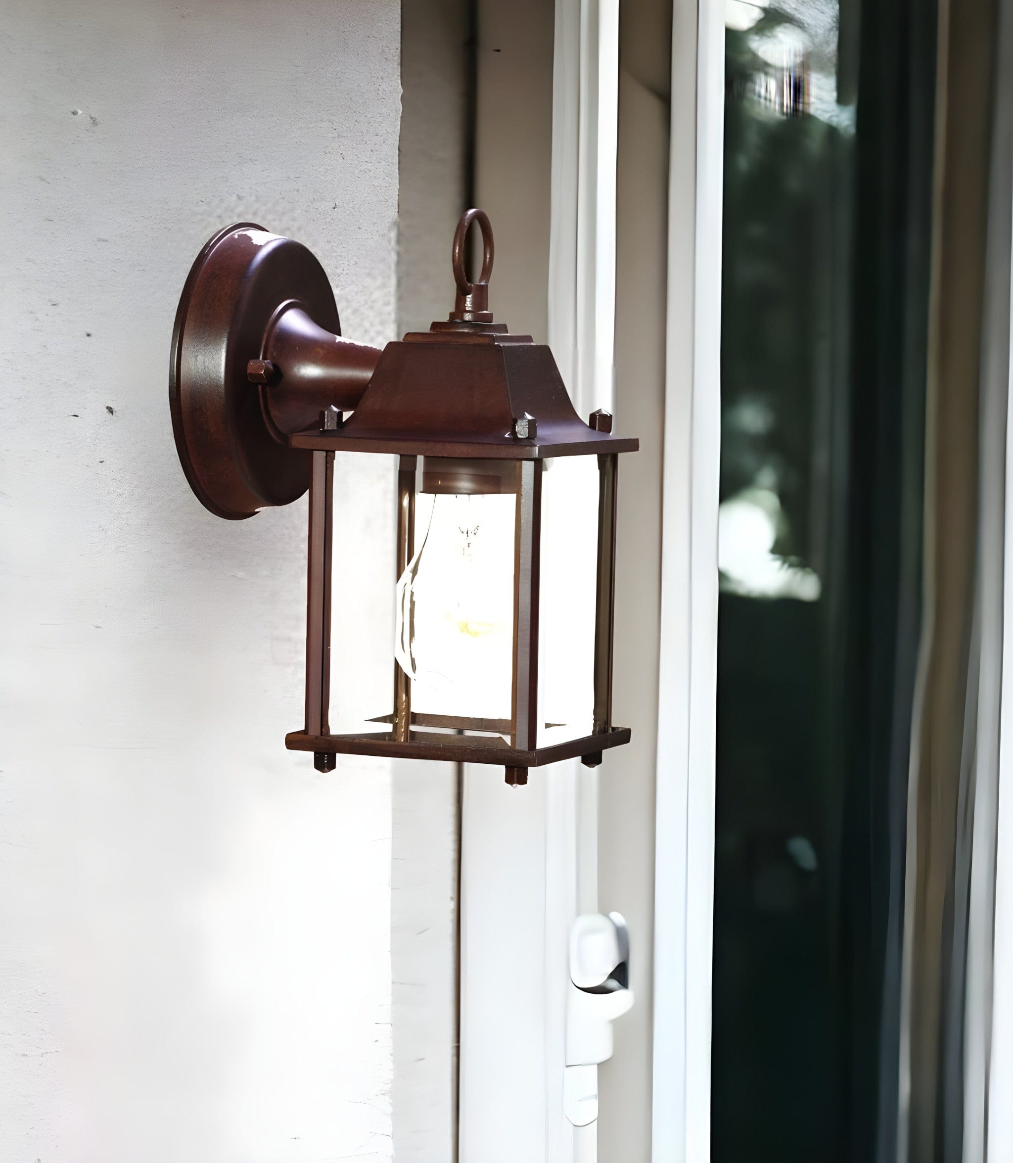 Dark Brown Hanging Glass Lantern Wall Light - Homeroots