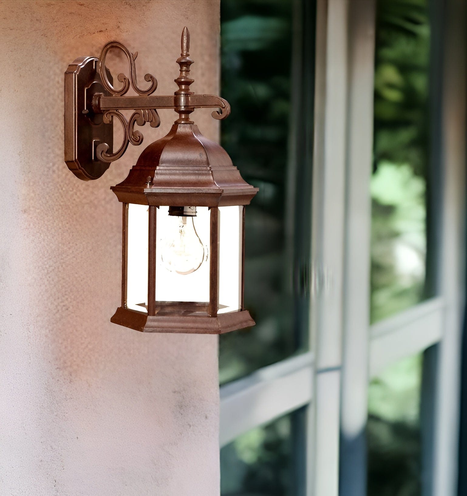 Narrow Brown Domed Hanging Glass Lantern Wall Light - Homeroots