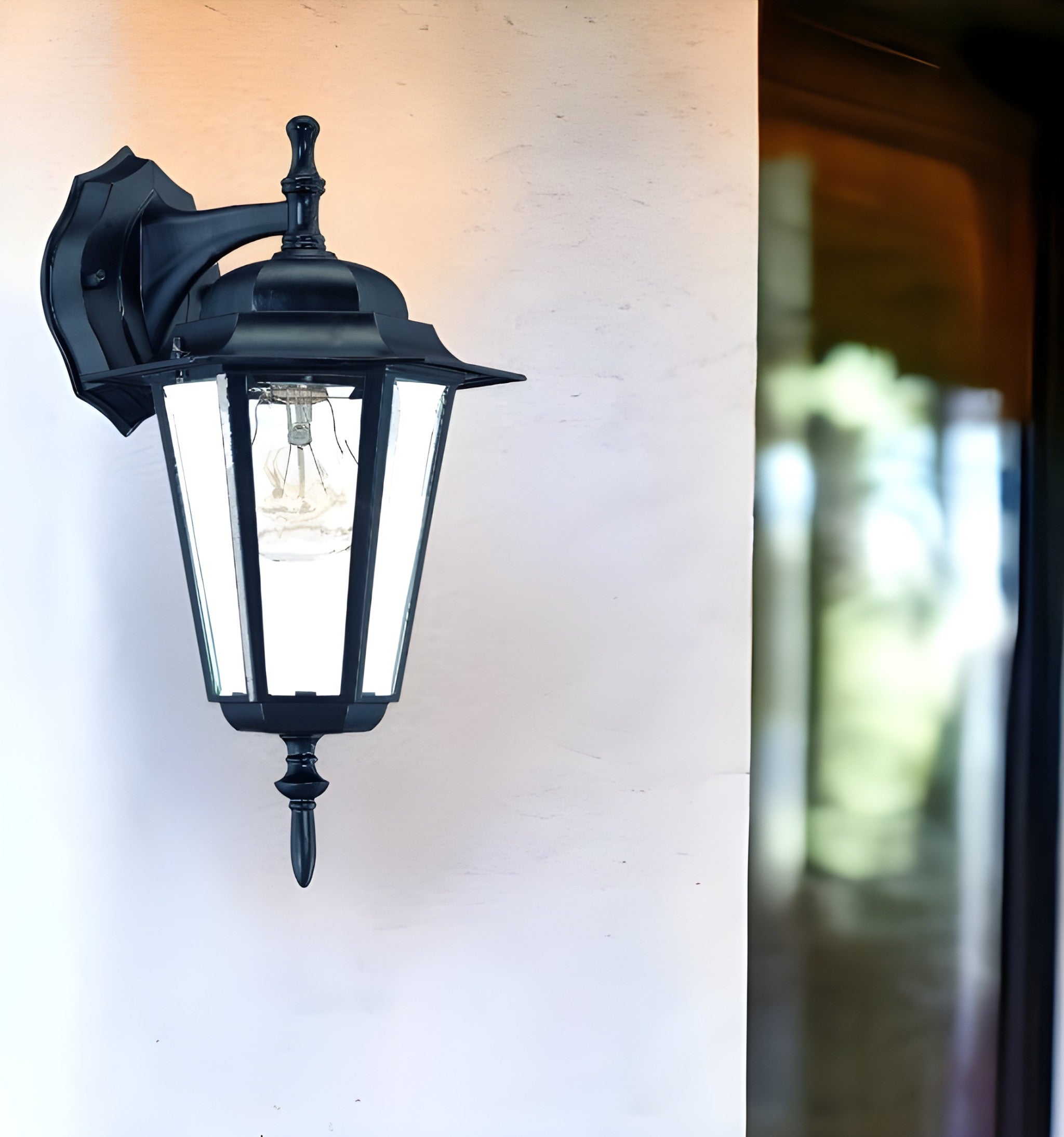 Matte Black Glass Hanging Lantern Wall Light