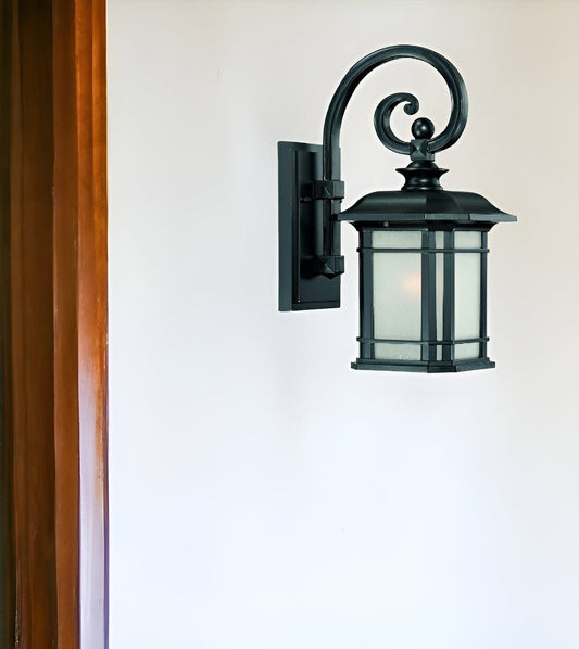 Matte Black Frosted Linen Glass Lantern Wall Light - Homeroots