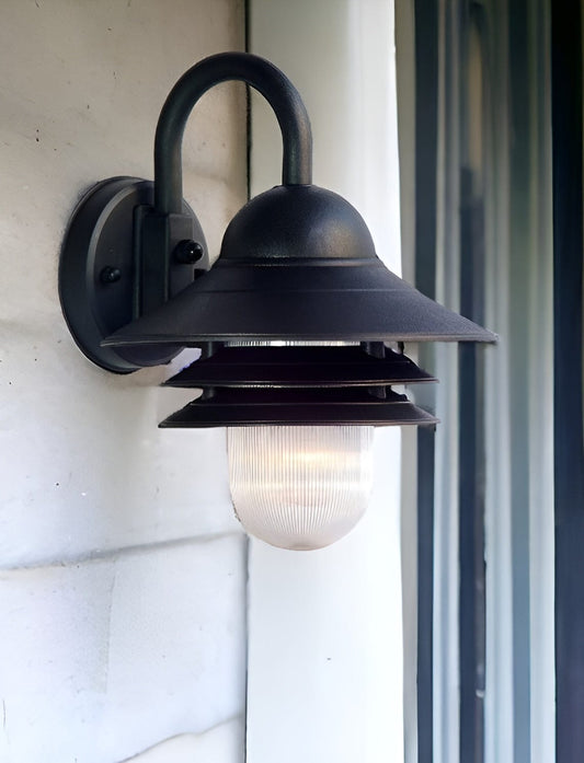 Matte Black Three Tier Lamp Shade Outdoor Wall Light - Homeroots