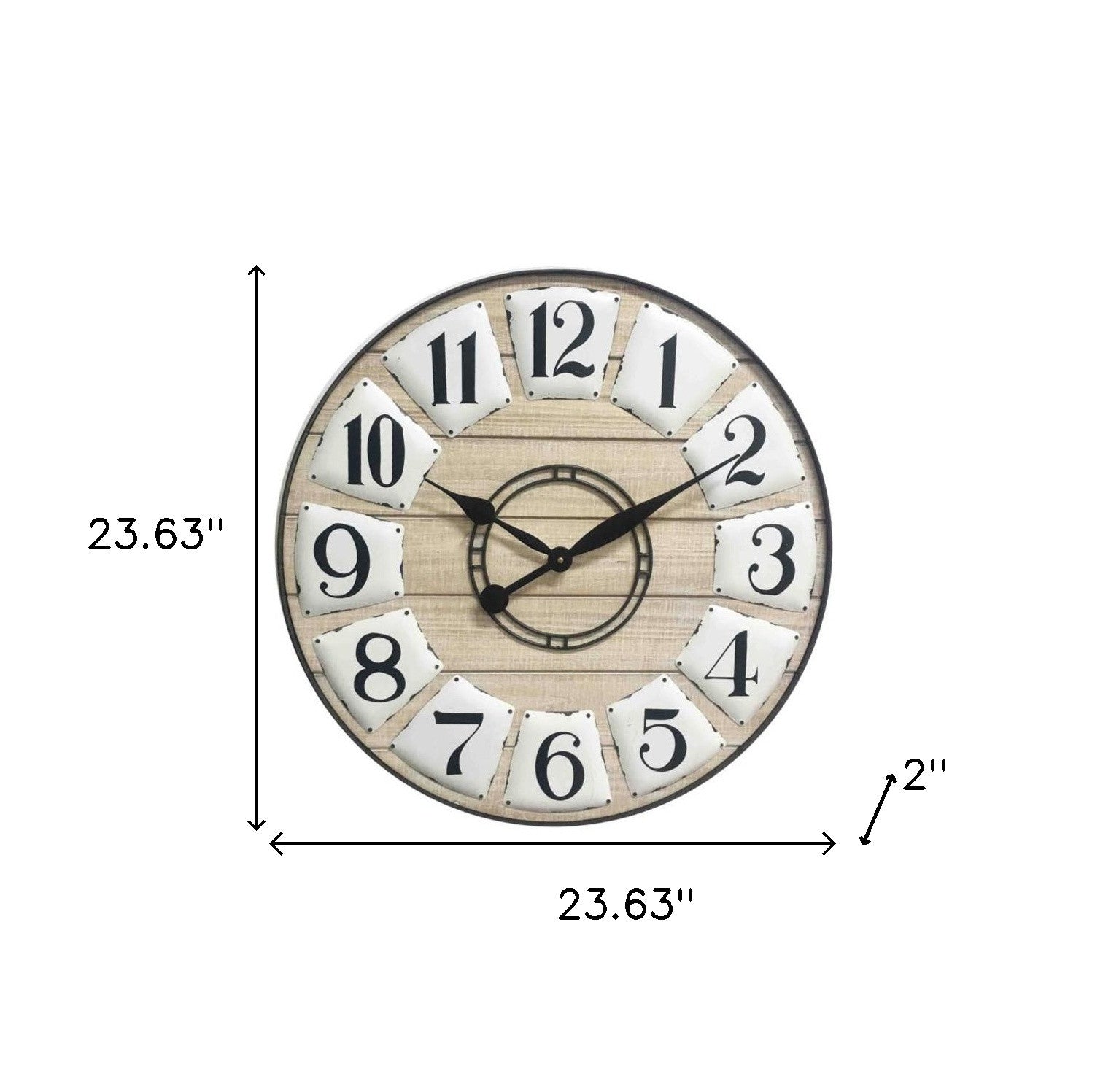 24" Circle Black and White Wood Analog Wall Clock