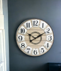 24" Circle Black and White Wood Analog Wall Clock