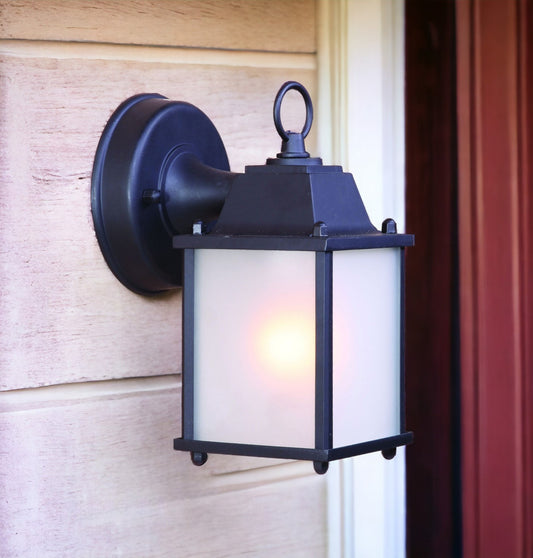 Matte Black Hanging Frosted Glass Lantern Wall Light