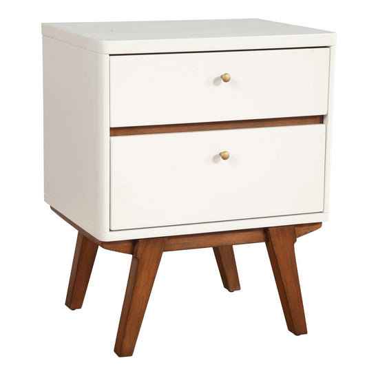 26" White Two Drawer Wood Nightstand - Homeroots