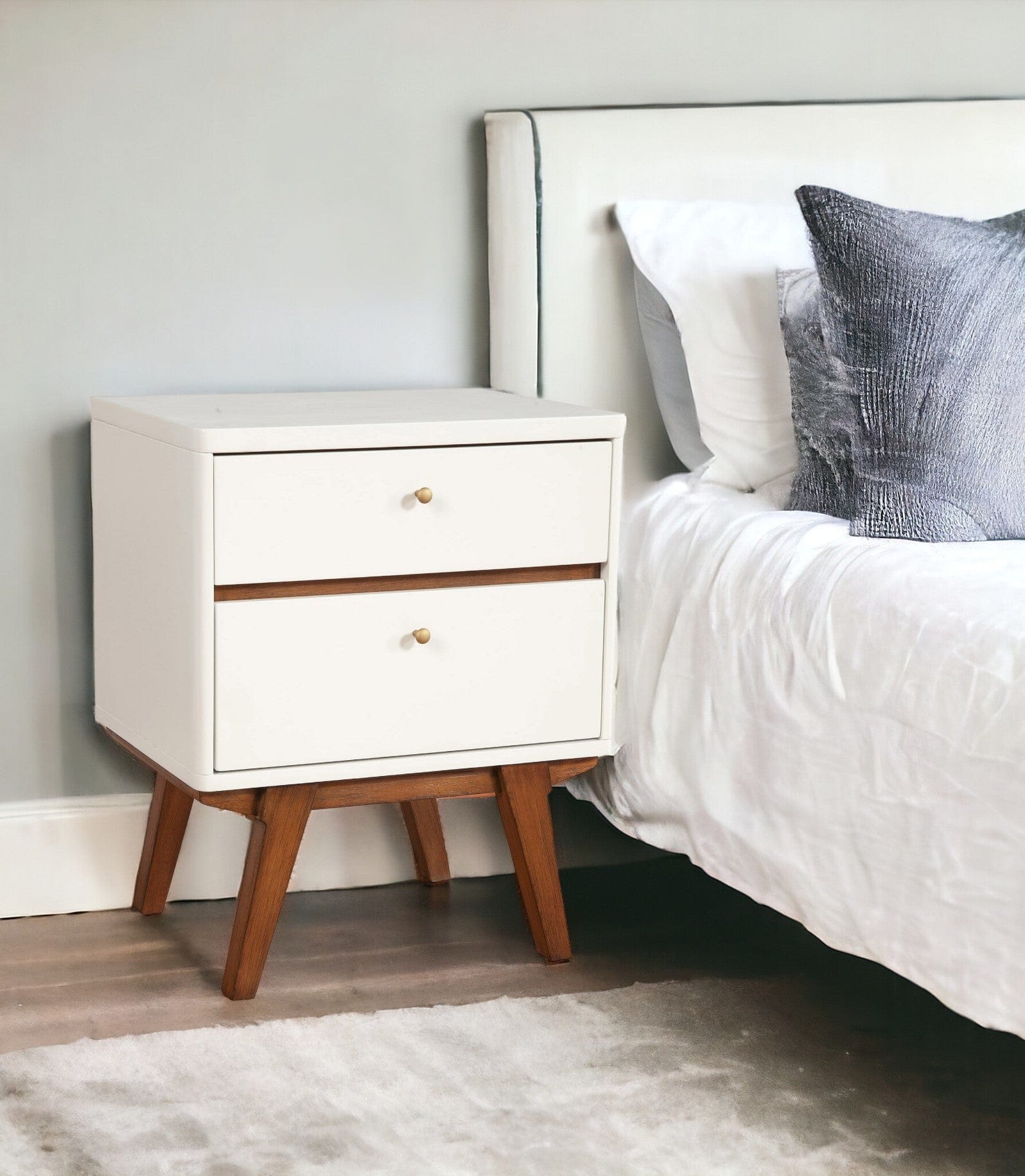 26" White Two Drawer Wood Nightstand - Homeroots