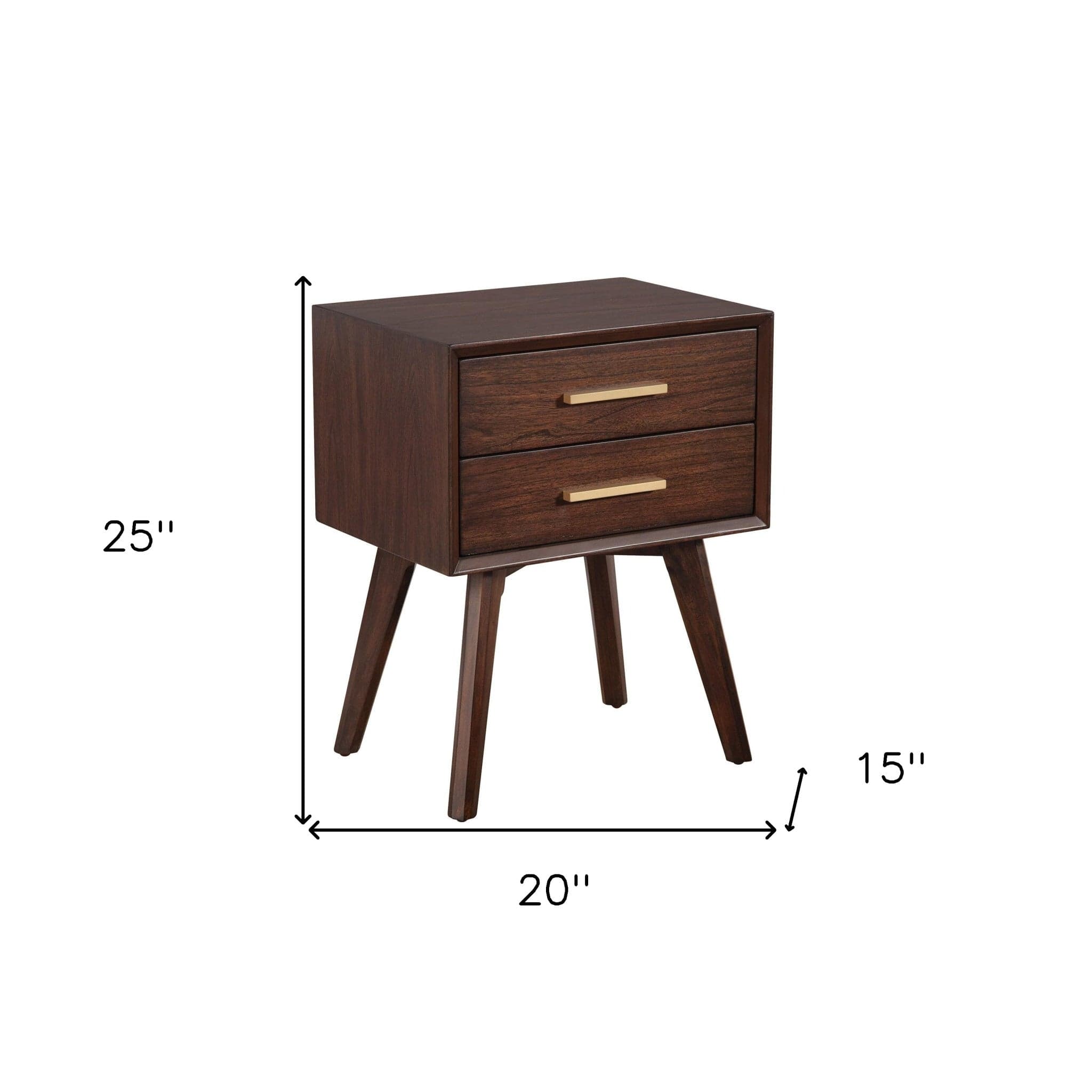 Walnut and Gold 2 Drawer Nightstand