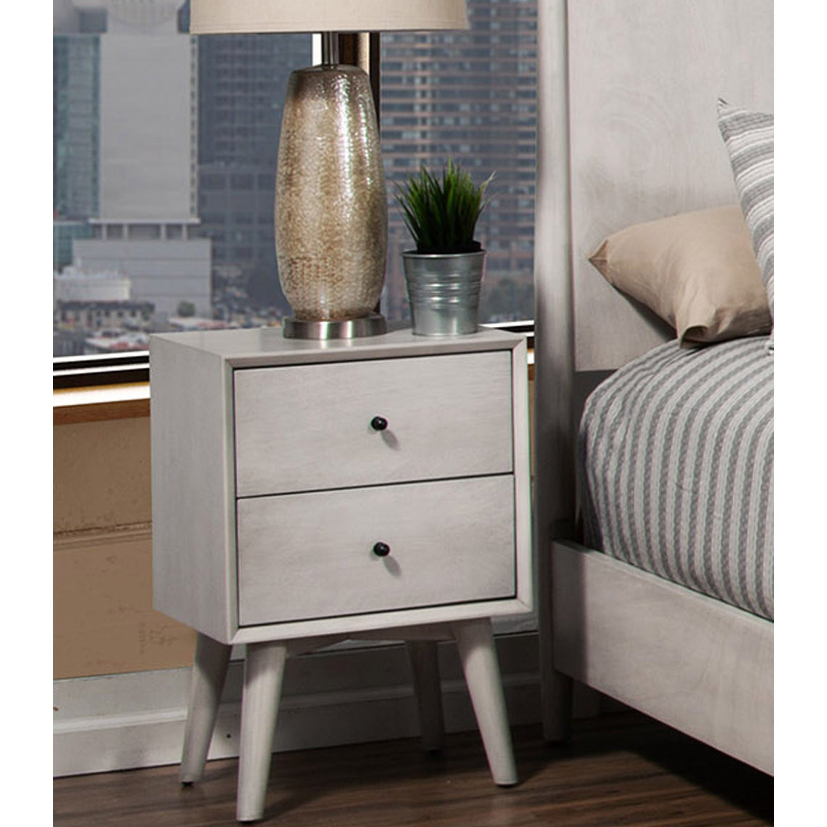 Gray Century Modern Wood 2 Drawer Nightstand