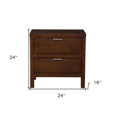 24" Brown Two Drawers Faux Wood Nightstand