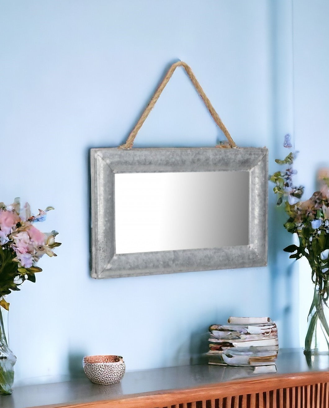 9" Silver Metal Framed Accent Mirror