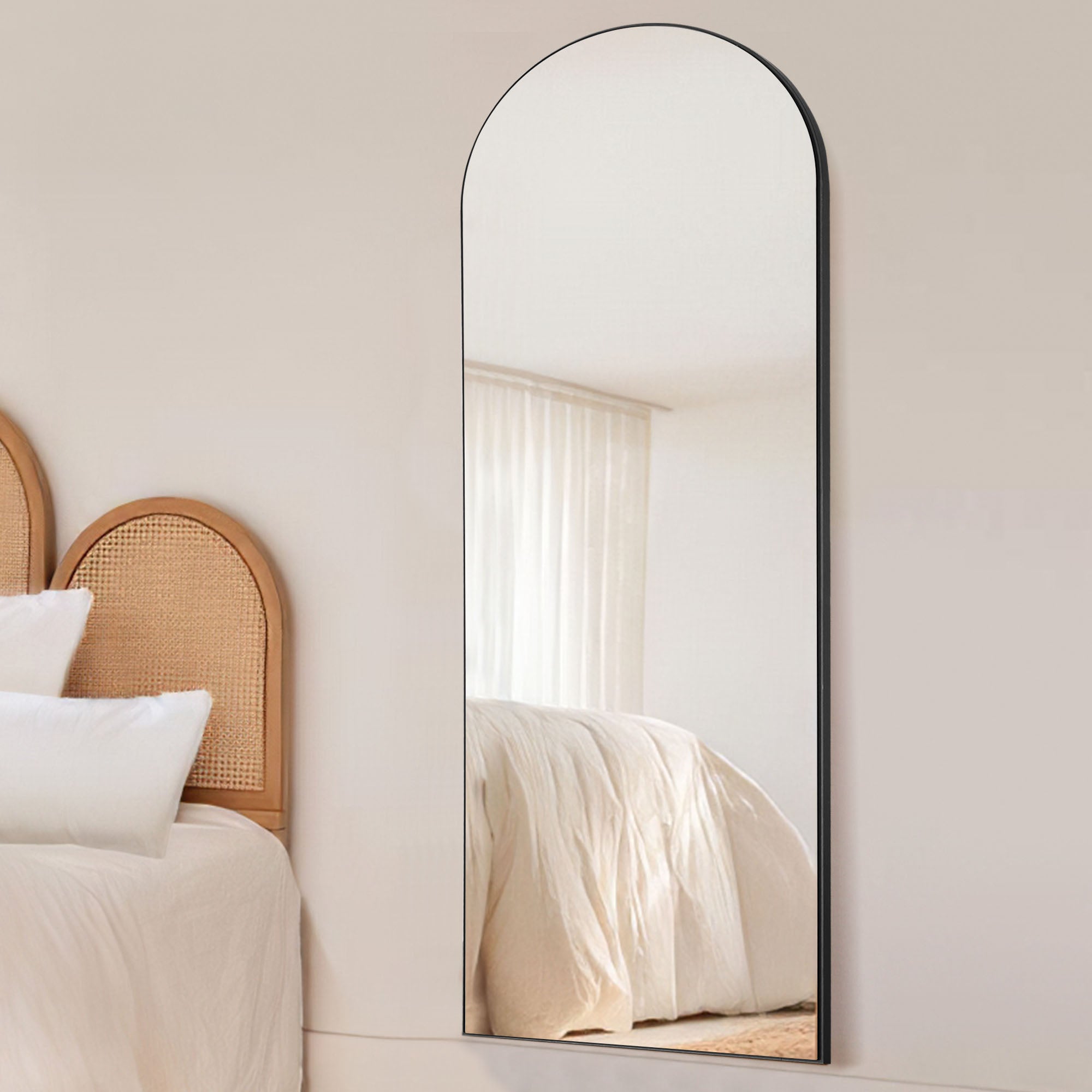 Arched Black Standing Mirror