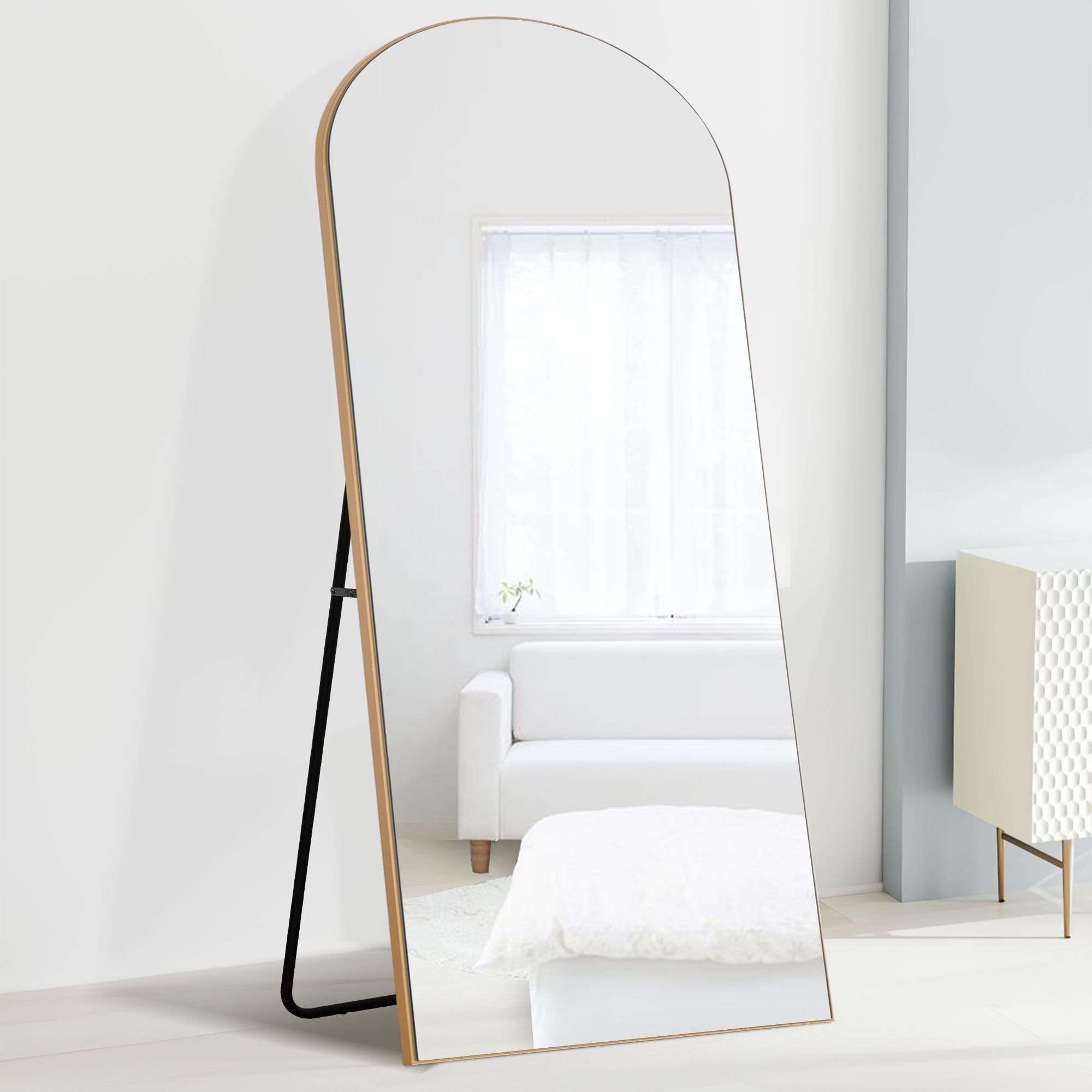 71" Gold Arch Wood Framed Full Length Standing Mirror