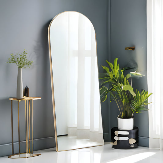 Narrow Gold Arched Wooden Mirror