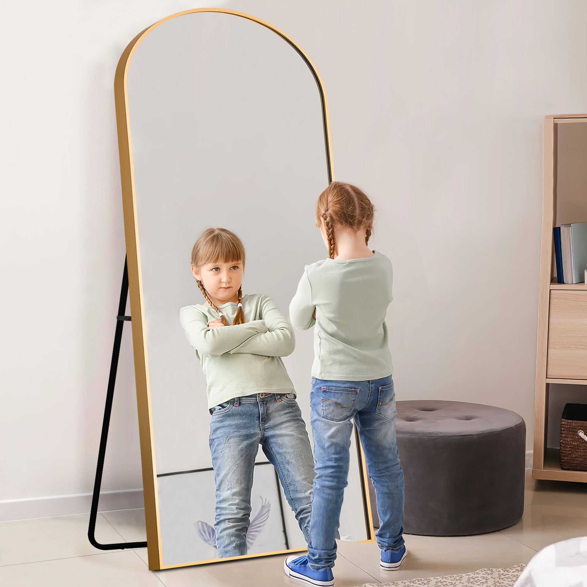 Gold Arched Full-length Standing Mirror