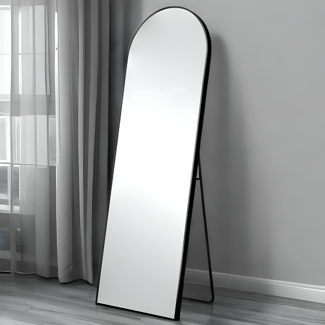 71" Black Arched Metal Narrow Frame Standing Mirror