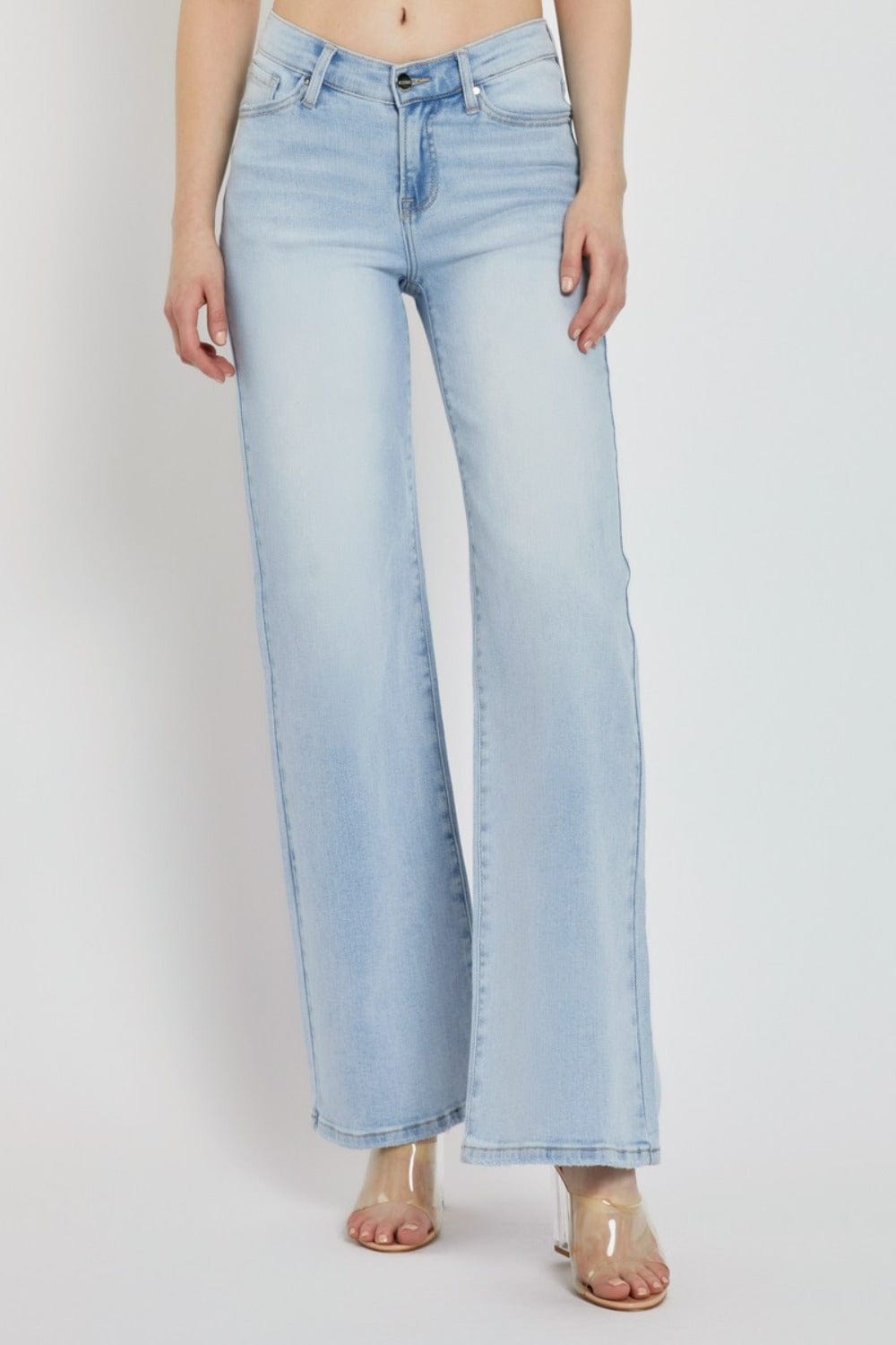 RISEN Full Size Wide Leg V Dipped Front Waist Jeans - Trendsi