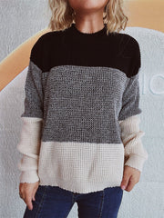 Color Block Long Sleeve Sweater - Trendsi