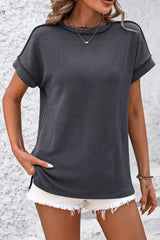 Striped Round Neck Short Sleeve T-Shirt Trendsi