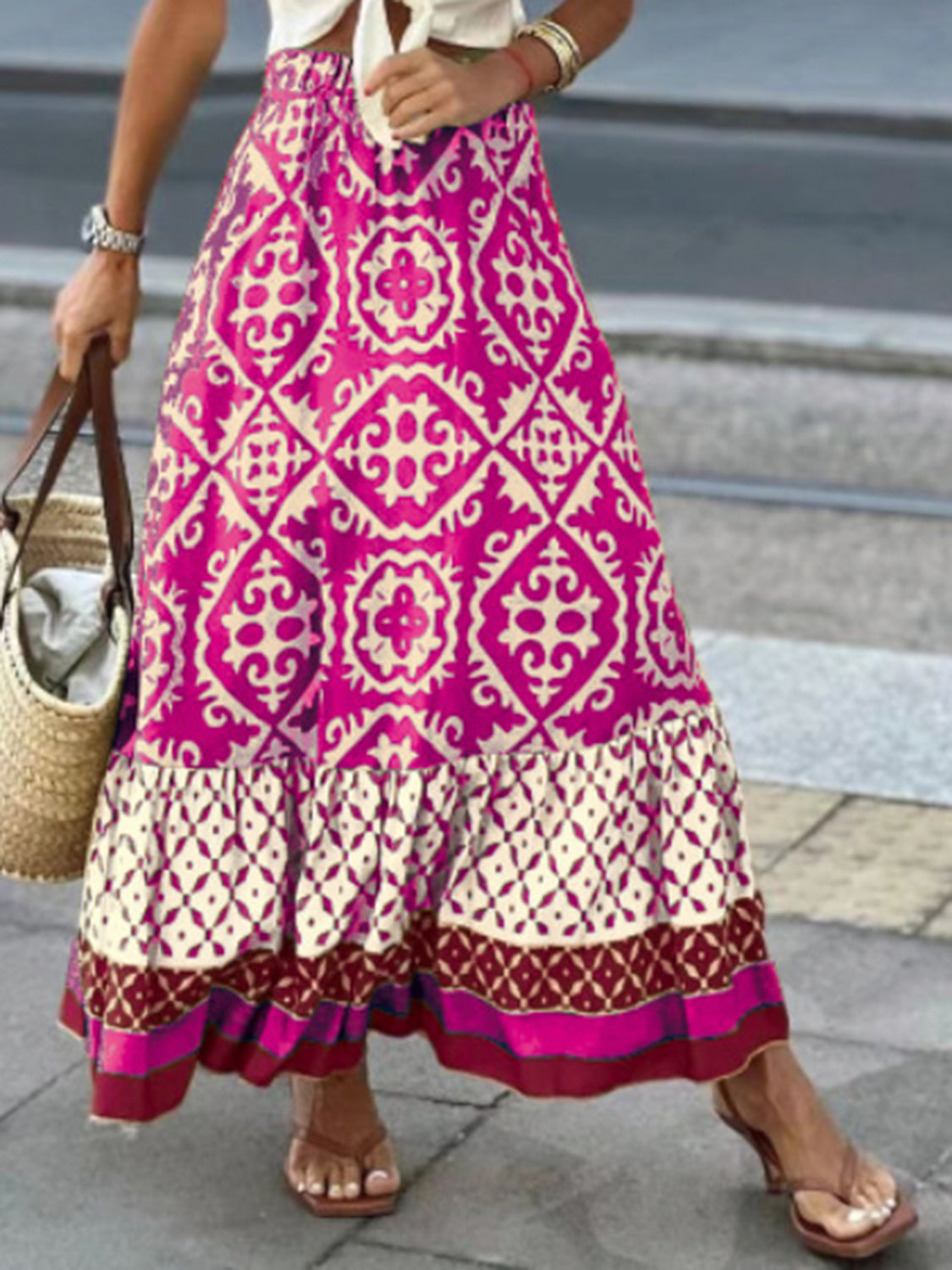 Geometric Elastic Waist Maxi Skirt Trendsi