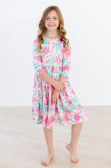 Petal Perfection 3/4 Sleeve Pocket Twirl Dress