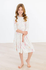 Whimsical Wildflowers 3/4 Sleeve Pocket Twirl Dress