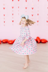 Disco Bows 3/4 Sleeve Pocket Twirl Dress