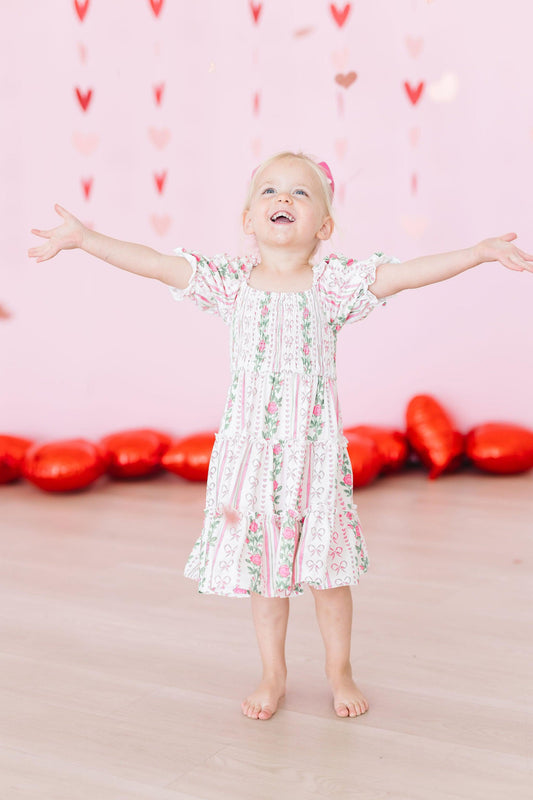 Rosebud Bows Smocked Ruffle Dress