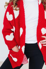 Red/Coconut Heart Cozy Cardigan