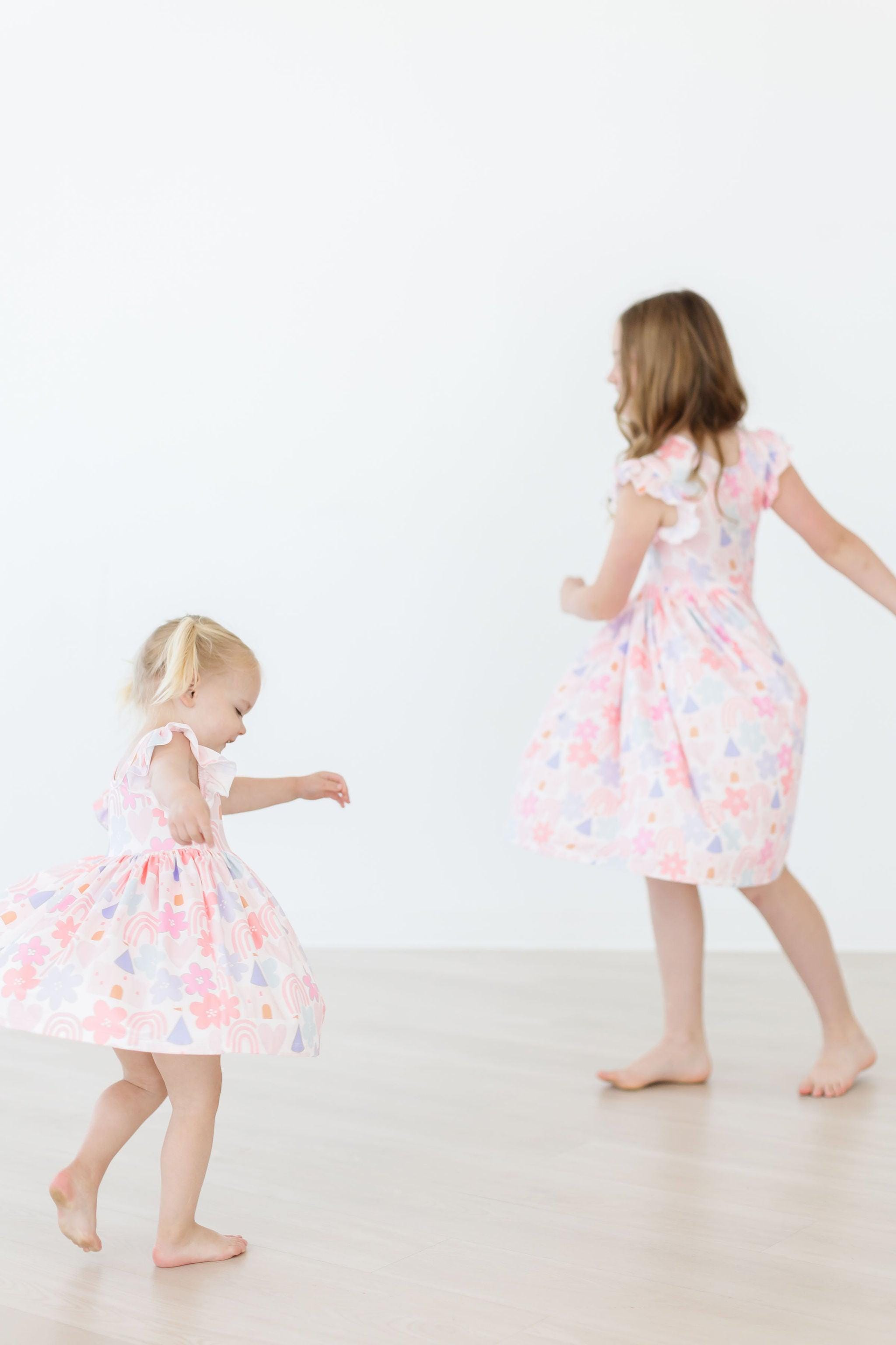 Castles & Rainbows Flutter Sleeve Twirl Dress - Mila & Rose ®