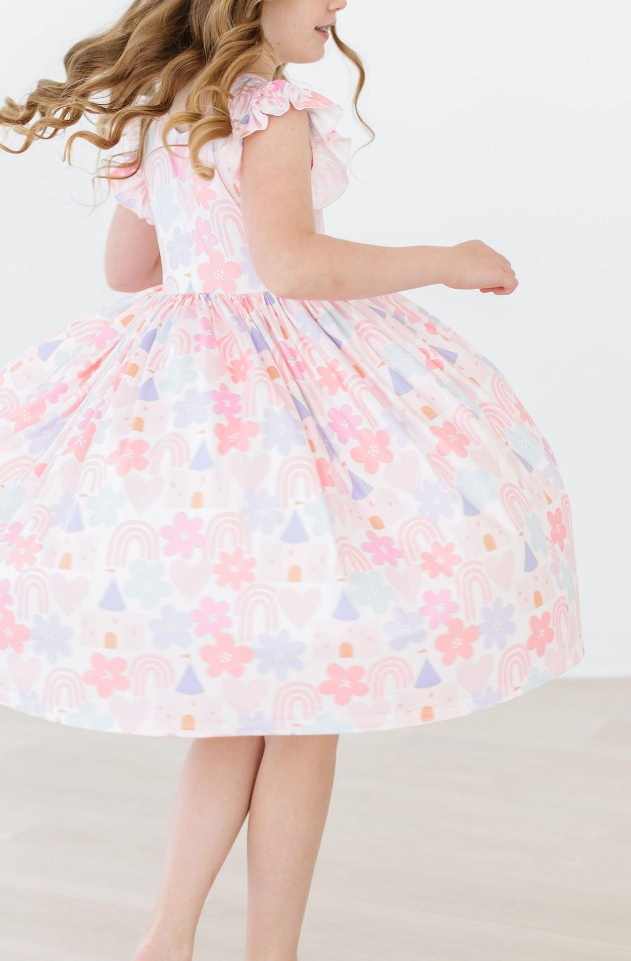 Castles & Rainbows Flutter Sleeve Twirl Dress - Mila & Rose ®