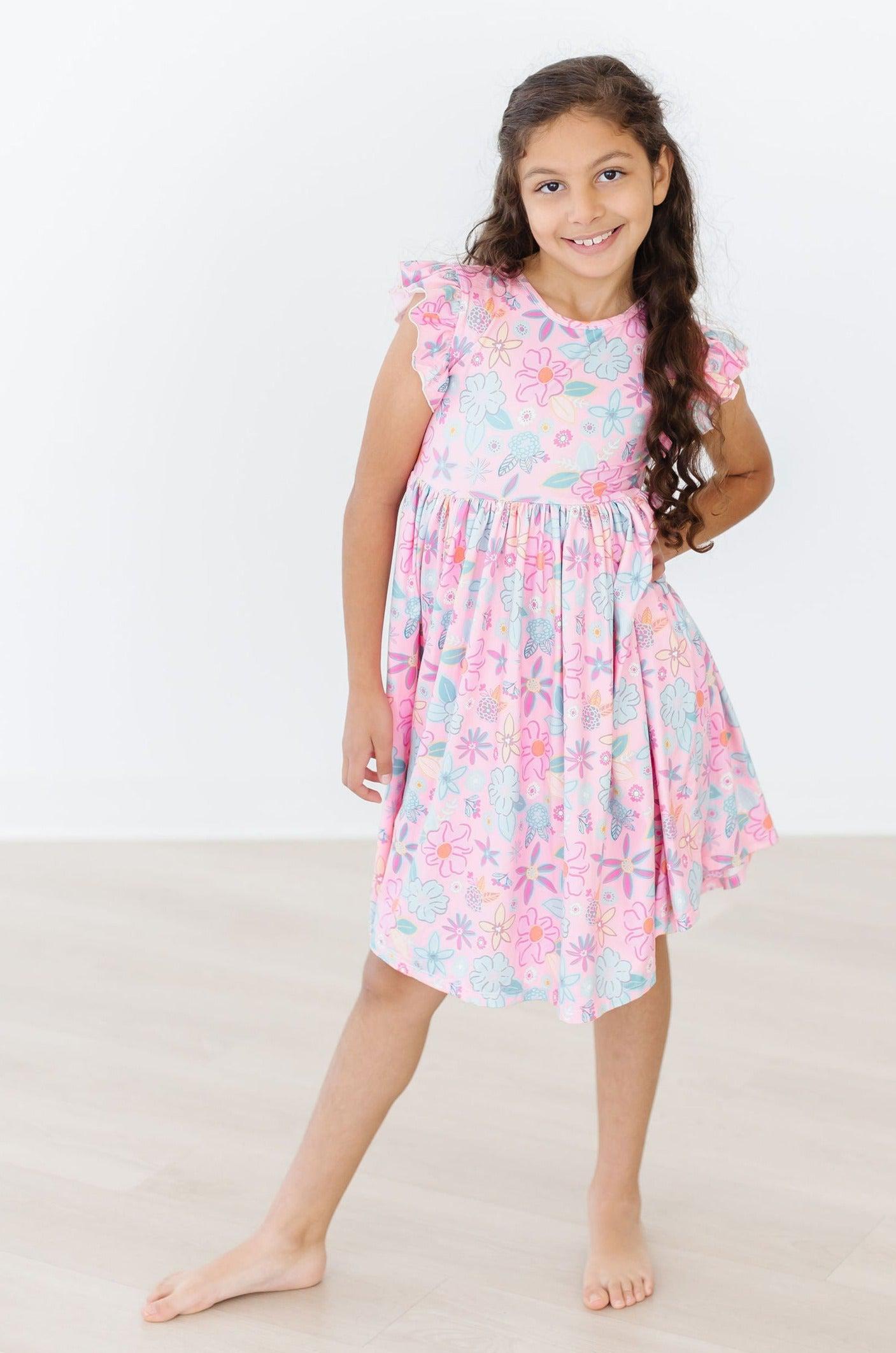 Beachy Blooms Flutter Sleeve Twirl Dress - Mila & Rose ®