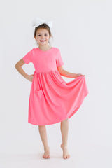 Neon Pink S/S Pocket Twirl Dress