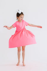 Neon Pink S/S Pocket Twirl Dress