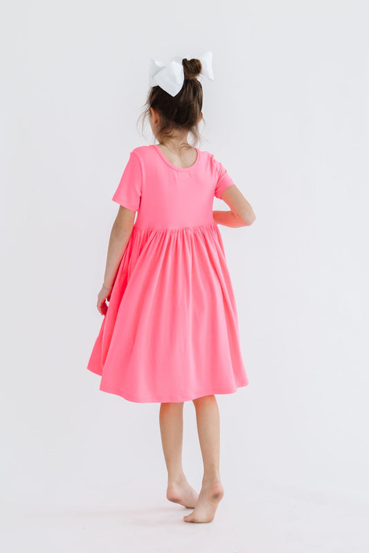 Neon Pink S/S Pocket Twirl Dress