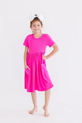 Hot Pink S/S Pocket Twirl Dress