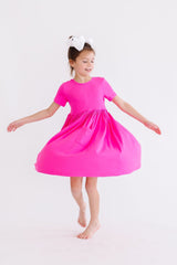 Hot Pink S/S Pocket Twirl Dress