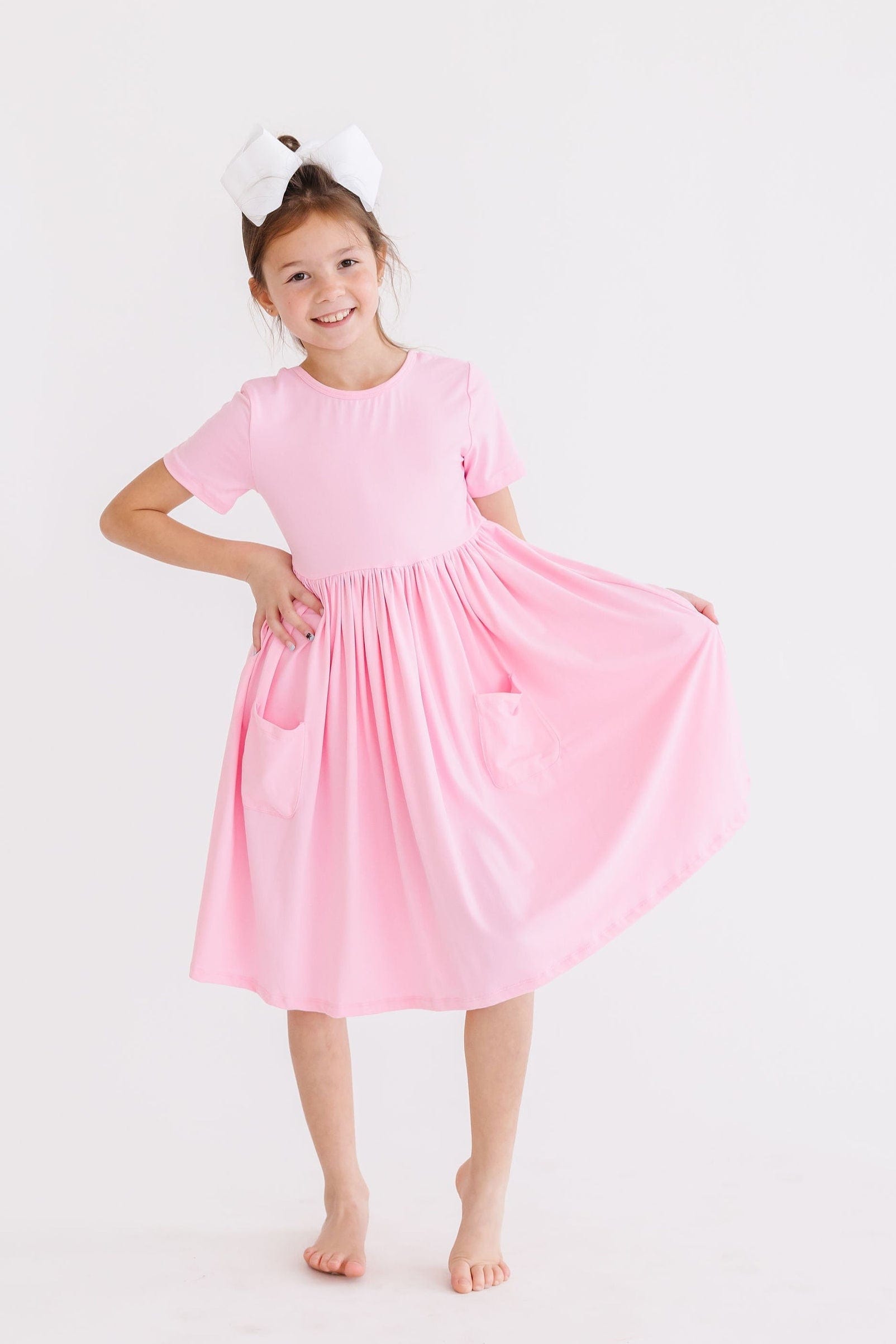 Bubblegum Pink S/S Pocket Twirl Dress - Mila & Rose ®