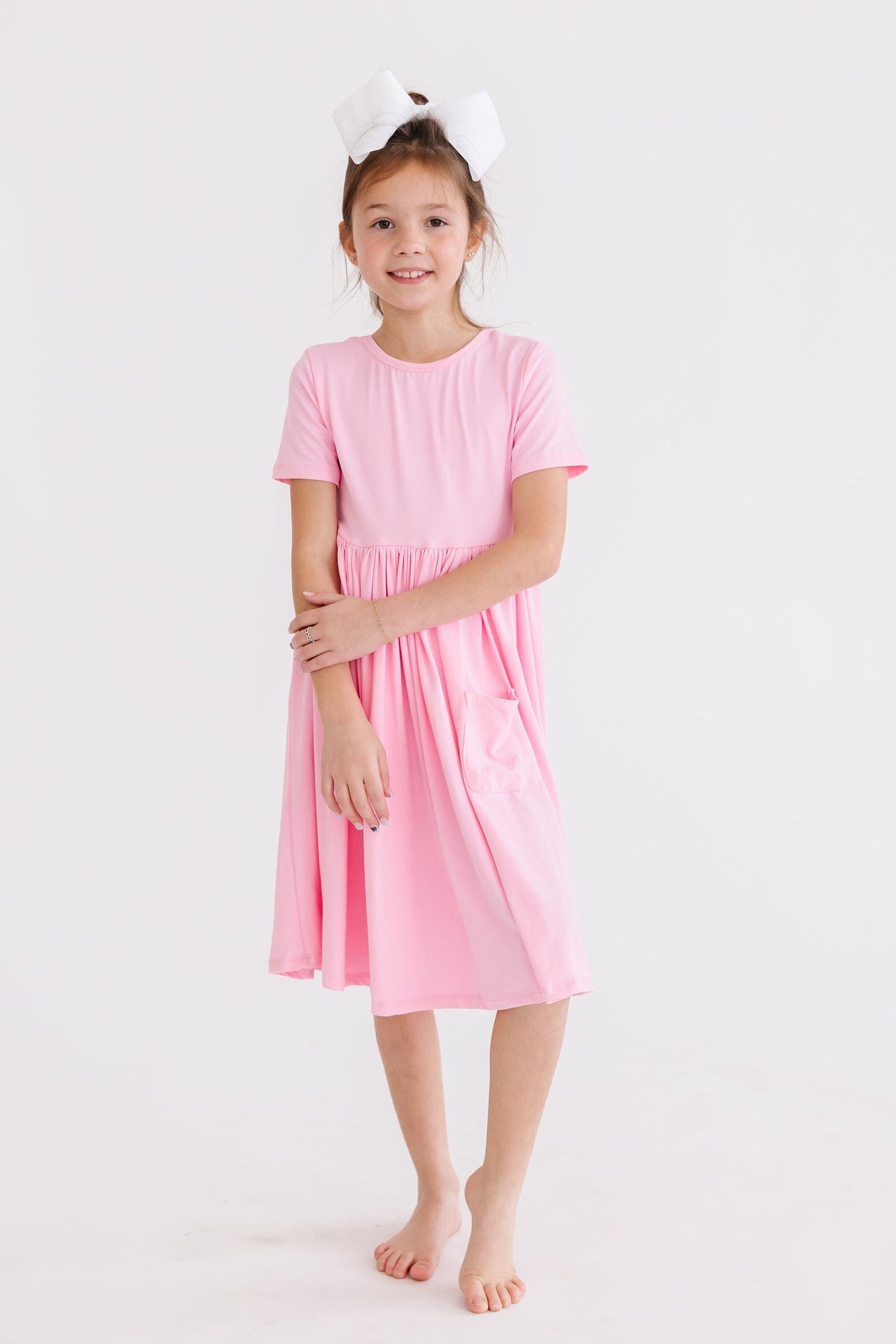 Bubblegum Pink S/S Pocket Twirl Dress - Mila & Rose ®