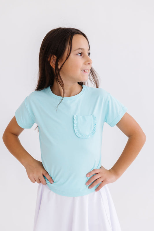 Aqua Ruffle Pocket Tee