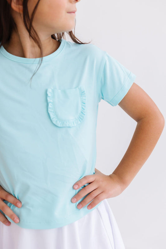 Aqua Ruffle Pocket Tee