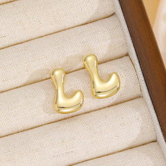 18K Gold-Plated Bubble Letter Stud Earrings - Trendsi