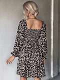 Leopard Smocked Flounce Sleeve Mini Dress - Trendsi