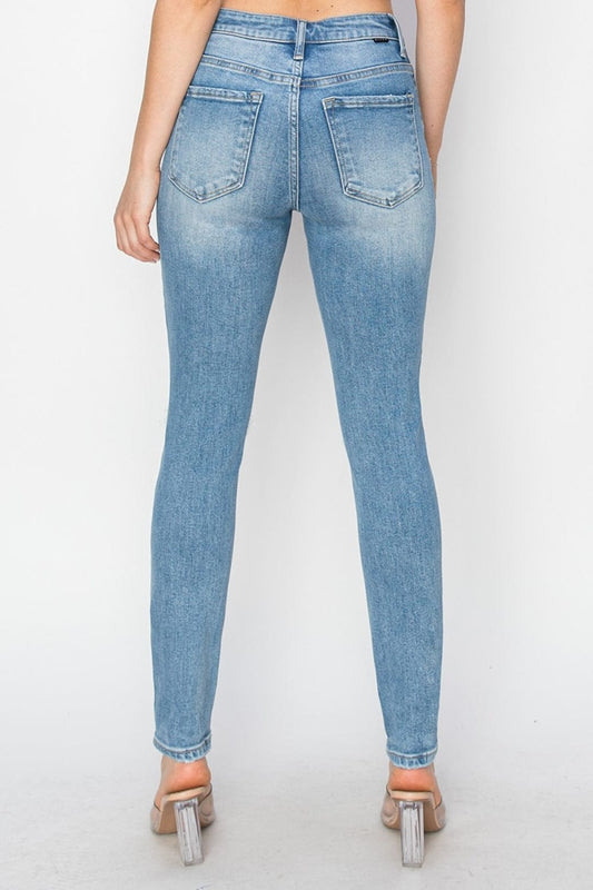 Risen Full Size High Rise Knee Distressed Skinny Jeans - Trendsi