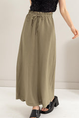 HYFVE Drawstring Washed Linen Maxi Skirt Trendsi