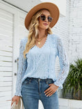 Lace V-Neck Flounce Sleeve Blouse - Flyclothing LLC